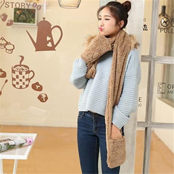Women\'s Winter Hoodie Hat/Scarf/Gloves Set Soft Plush Thick Warm Hat main image 4